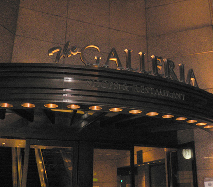 Sign for The Galleria at night...
