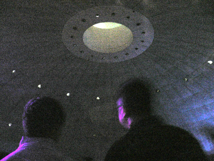 View from the seating area looking up at the ceiling.