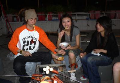 Fishballs ’n’ hotdogs at the rooftop BBQ!
